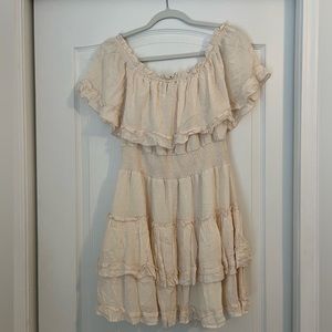 NWT Forever 21 Ivory Tiered Off the Shoulder Mini Dress